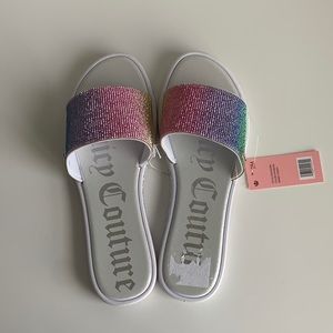 Juicy Couture “Yummy” slides sandals rhinestone rainbow 🌈 pattern size 9M